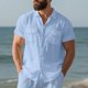 thumbnail image 1 of Ceisia Men's Relaxed Fit Short Sleeve Turndown Collar Slub Linen Shirt with Dual Chest Pockets Light Blue XL Gifts, 1 of 9