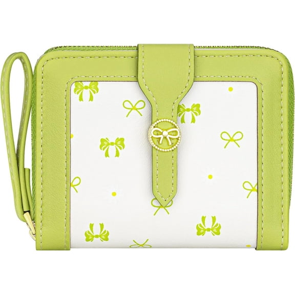 Bow Women's Wallet Cute Bifold Zipper Around Wallet for Women RFID Credit Card Holder Purse for Ladies Aesthetic Leather Card Holder Wallet (Bow Pink)