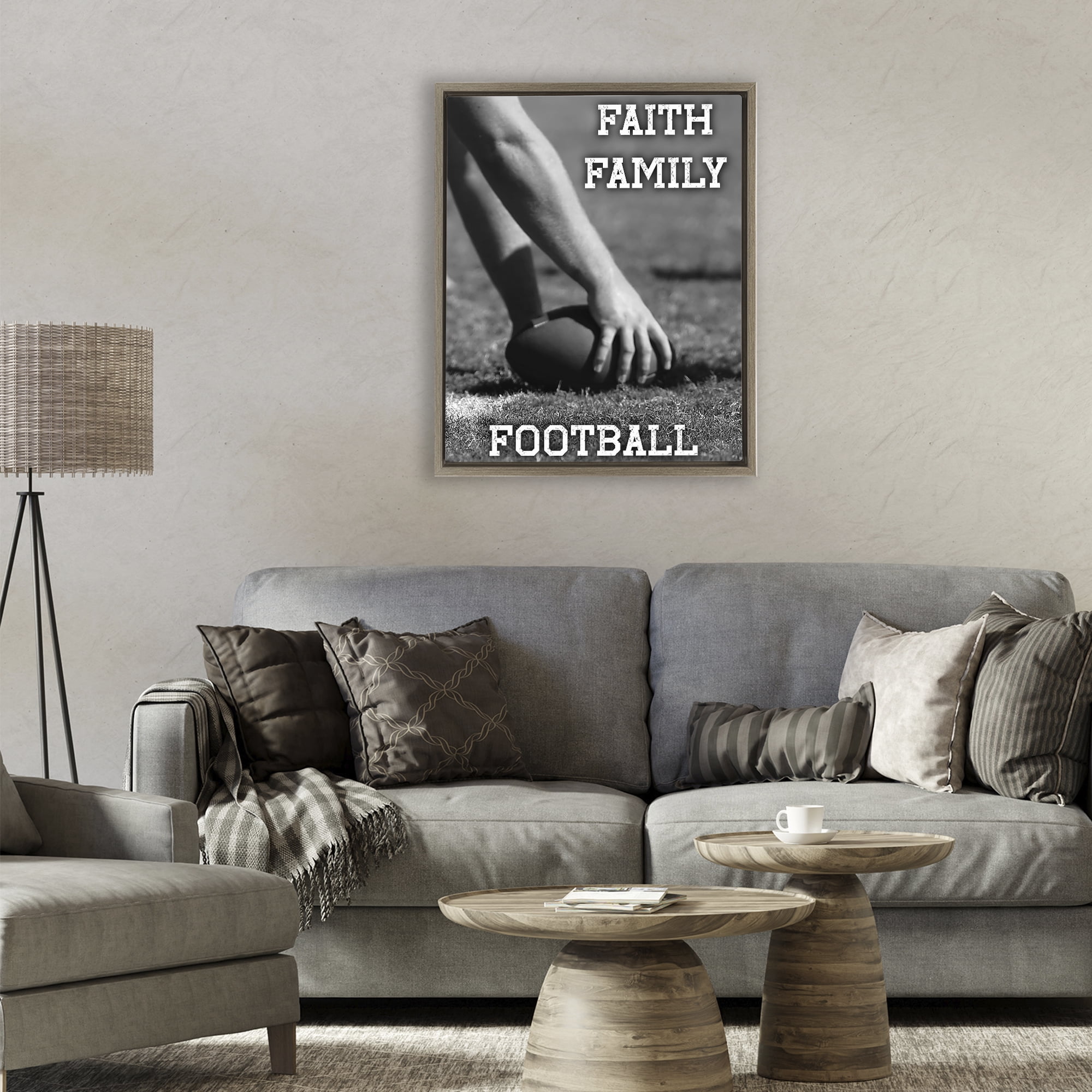 Stupell Industries Faith Family Football Hike Brown Framed Floater Canvas Wall Art, design by Marcus Prime