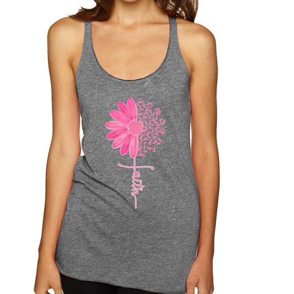 Wild Bobby, Faith Pink Ribbon Sunflower, Breast Cancer Awareness, Women Tri-Blend Racerback Tank Top, Premium Heather, Large