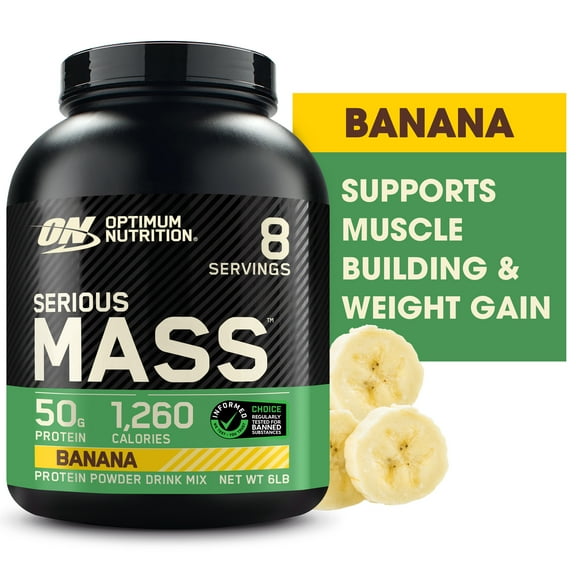 Optimum Nutrition Serious Mass Protein Powder, Banana, 50g Protein, 6 Lb
