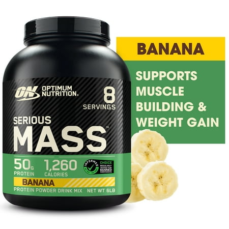 Optimum Nutrition Serious Mass Protein Powder, Banana, 50g Protein, 6 Lb