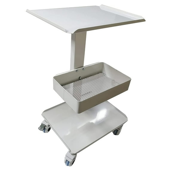 INTBUYING Mobile Cart Carbon Steel Shelf Trolley Storage Tray White 3 Layers