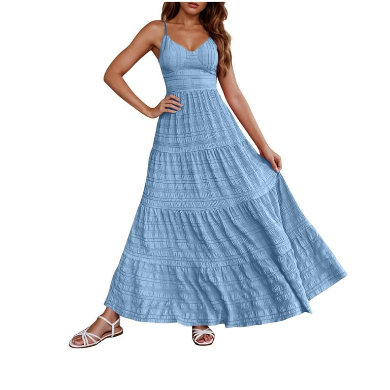 Aloohaidyvio Dresses for Women Women Summer Sleeveless Smocked Empire Waist  Tank Dress Summer Beach Tiered Long Dresses Sundress - Walmart.com