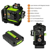 3D 12 Lines Self-Leveling Laser Level, 197Ft Green 3 x 360° Cross Line Laser Level Tools with 6600mAh Li-ion Battery, Magnetic Bracket and Laser Target Plate