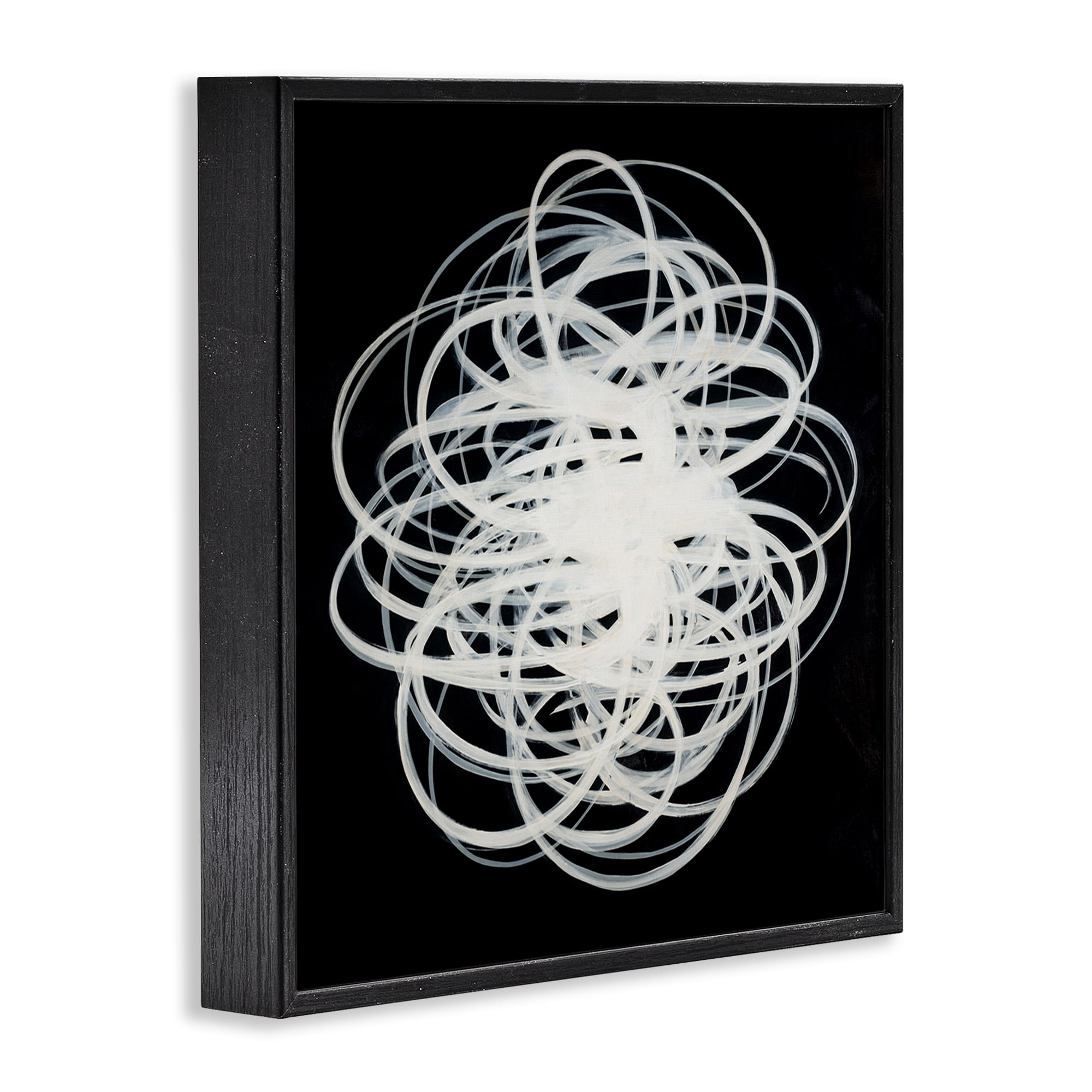 Stupell Industries Chaotic Scribble on Black Abstract Painting Black Framed Art Print Wall Art, 24 x 24