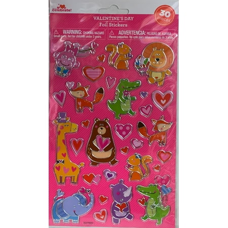 Way To Celebrate Valentine's Day Foil Stickers, Unicorns, 44 Count