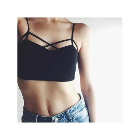 Soft Crop - Ropalia Sexy Women Strappy Lace Floral Padded Bra Crop Top Soft Bustier Bralette