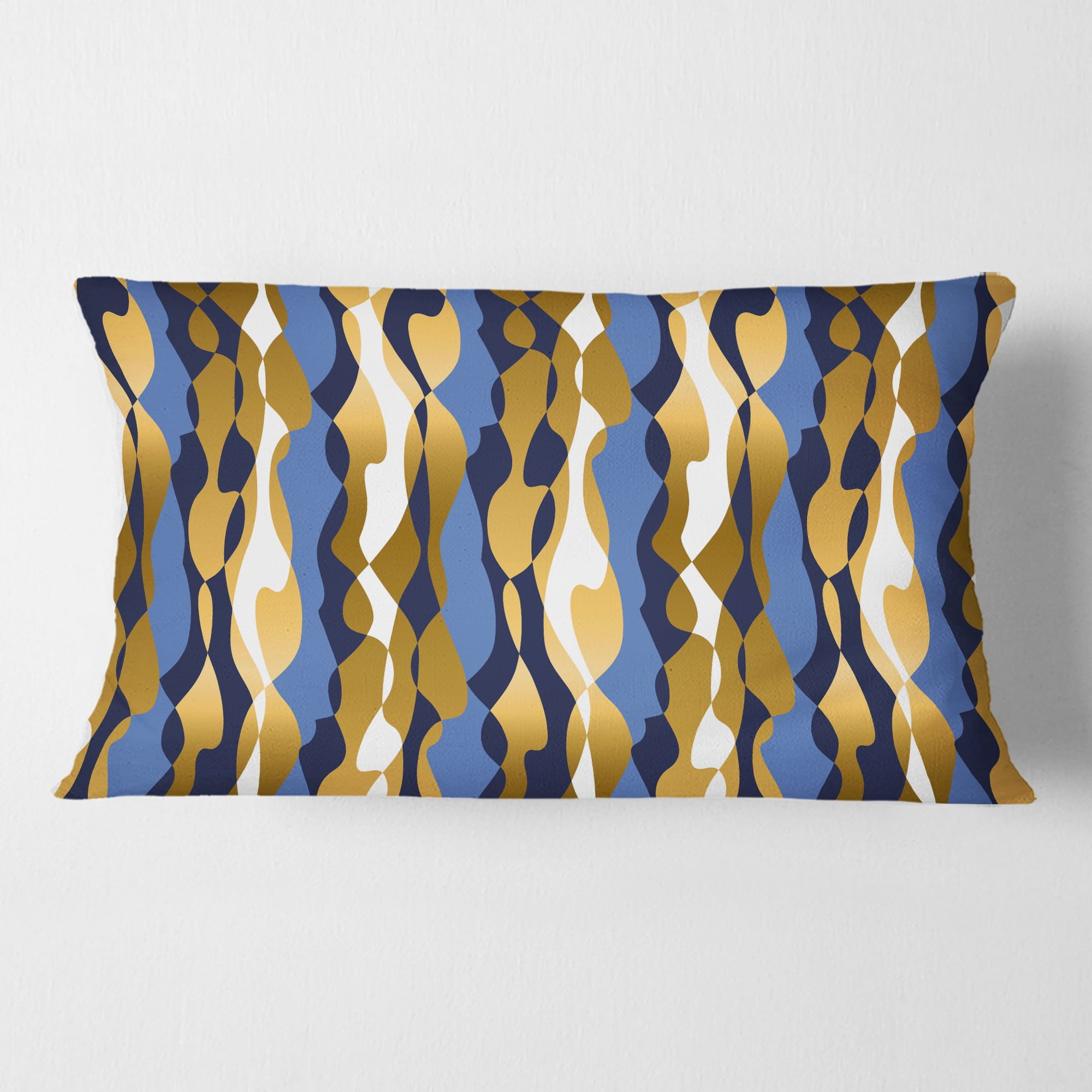 Designart Retro Luxury Waves In Gold And Blue I' Mid-Century Modern Throw Pillow - 12x20