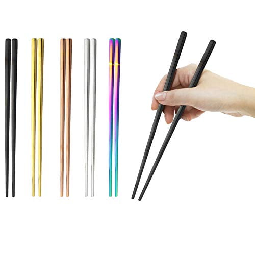 5 Pairs Stainless Steel Chopsticks Series - 304 Stainless Steel Chopsticks Metal chopsticks Chopstick Set 9.06 Inches-Multicolor