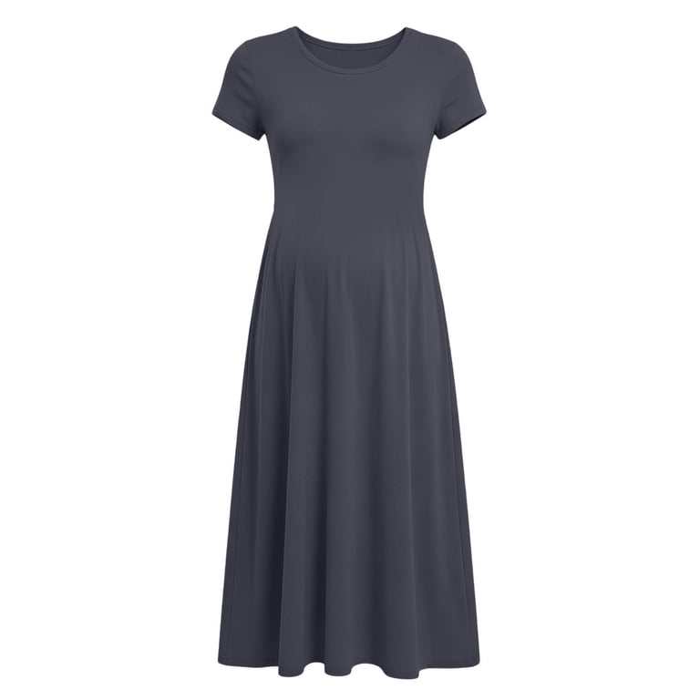 dark grey maternity dress Visit the Uveasisha Store Uveasisha Maternity Maxi Dress for Women Short Sleeve Crew Neck Long Dresses Casual Summer Pregnancy Clothes Dark Gray M,