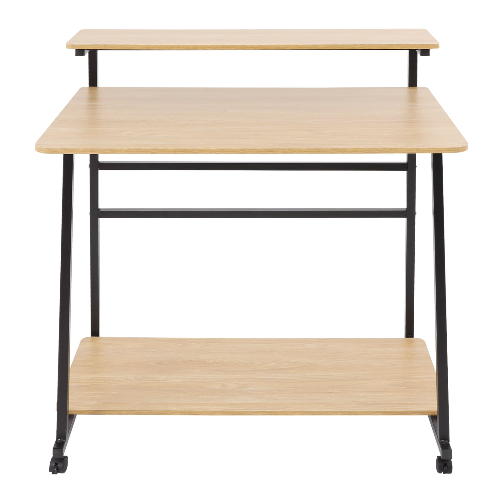 Free Standing Home Office Desk, Rolling 3-Tier Computer Desk (Black+Log Color)