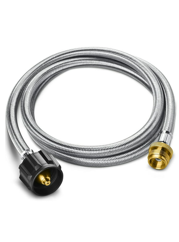 PatioGem Propane Hose, 5FT Propane Adapter 1lb to 20lb, Stainless Braided Propane Tank Adapter Hose fit for Weber/Coleman/Blackstone Grill, Buddy Heater, Smoker, Griddle, Camping Stove, Fire Pit