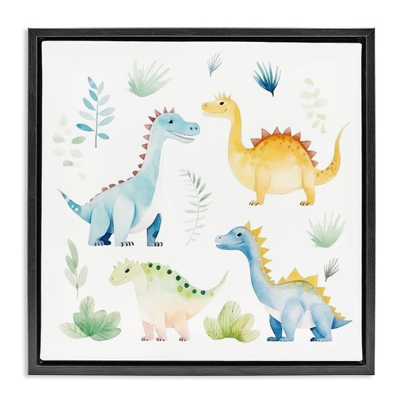 Stupell Industries Contemporary Playful Dinosaur Wonderland Black Floating Frame Canvas Art, 18 x 18, by Lazar Studio