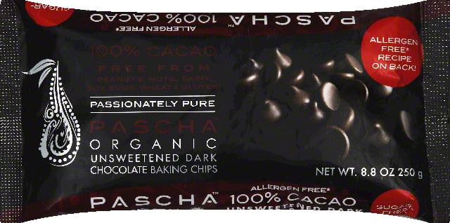 Pascha Chocolate Baking Chips, Unsweetened Dark, Organic by Pascha
