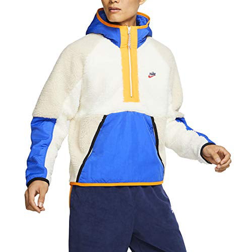 Nike Sportswear 1/2-Zip Sherpa Pullover Hoodie Mens Active Hoodies Size  XXL, Color: Sail/Game Royal/Desert Sand