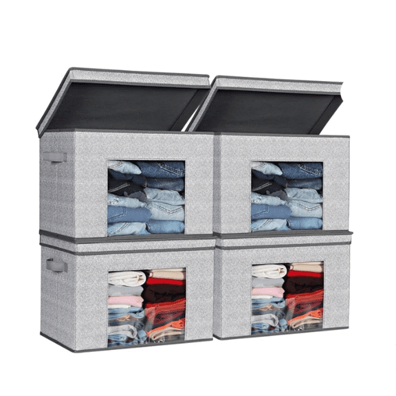 Foldable Fabric Storage Boxes Large Storage Bins with Lids [4-Pack] Collapsible Storage Cubes Organizer Containers Organization Baskets for Home, Bedroom, Closet (Gray, 17“ x 12” x 12")