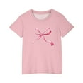 thumbnail image 4 of Girls' Pink Bow Graphic Tee - Soft Stretch Polyester Spandex, Crew Neck Short Sleeve, Casual Playful Everyday T-Shirt for Kids 4-12 Years,Size 13 T, 4 of 8