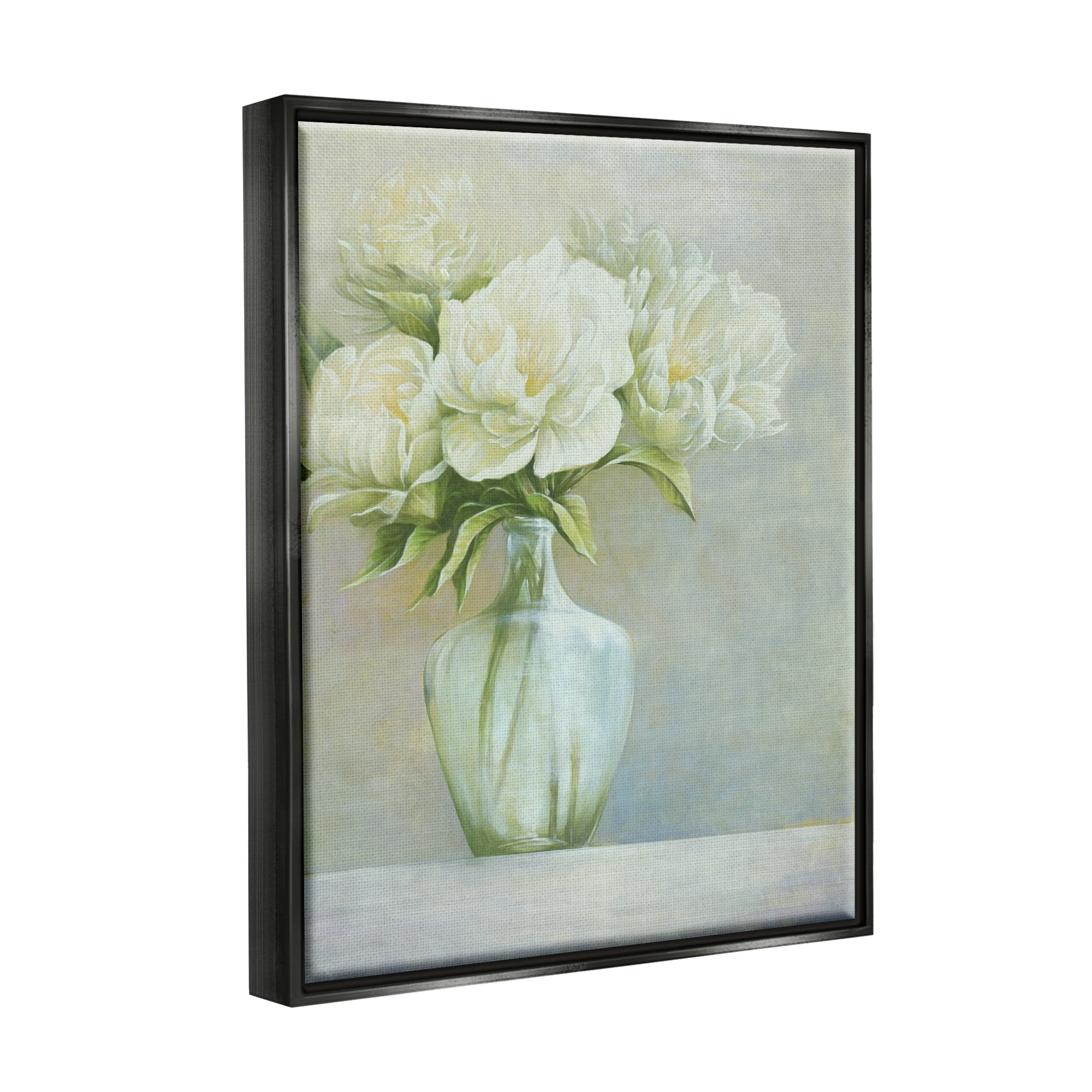 Stupell Industries Blooming White Flowers Traditional Vase Still Life Painting Luster Gray Floating Framed Canvas Print Wall Art, Design by Cloverfield & Co.