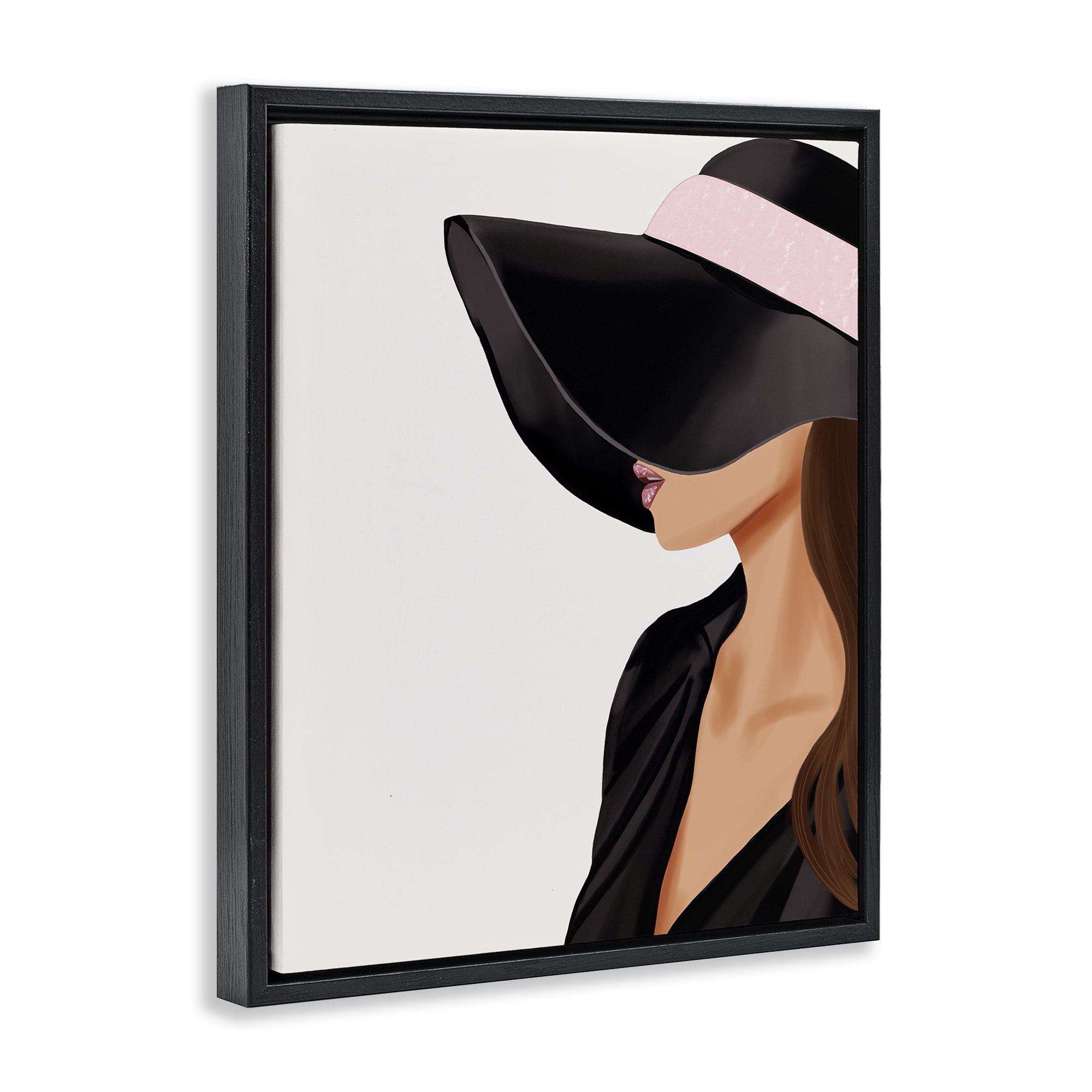 Stupell Industries Shaded Woman Large Hat People Painting Black Floater Framed Canvas Art Print Wall Art, 17 x 21