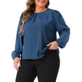 thumbnail image 4 of Agnes Orinda Plus Size Tops for Women Crew Neck Pleated Work Office Long Sleeve Blouses Shirts 1X Blue, 4 of 6