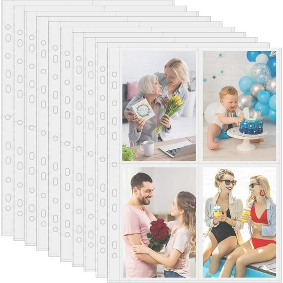 shiyou-30 Pack Photo Album Refill Pages 4x6 Holding 240 Pictures, Photo Sleeves for 2/3/4 Ring Binder, A4 Size 11 Hole Photos Sheet Protector, Double-Sided 8 Pocket Photos Pages Card Sleeve