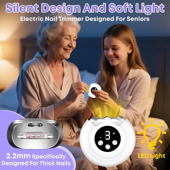 EXLEAF 3-in-1 Electric Nail Clipper for Adults & Seniors,3 Speeds Automatic Nail Clipper & Trimmer with LED Light 360° Rotation Fingernail Clipper with Polisher Rechargeable Nail File for Thick Nails