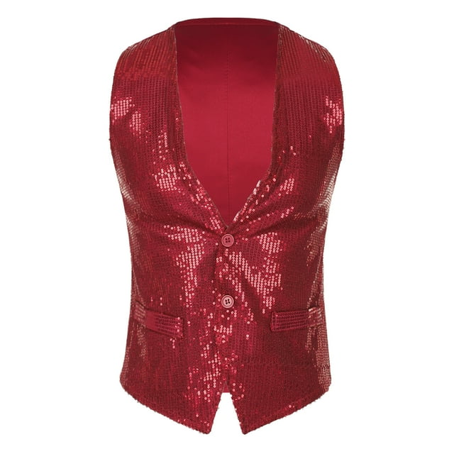 Alvivi Veste Blazer Sans Manches à Paillettes Brillantes pour Hommes et Femmes Rouge G