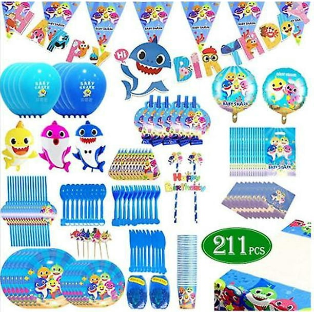 Cumpleaños de tiburón bebé azul incluye juego de píxel cartel de feliz cumpleaños pastel Cosplay fiesta decorar juegos estilo píxel suministros juego fiesta esquí esquí Gafas de esquí