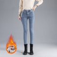 thumbnail image 3 of Pantalones vaqueros de terciopelo gruesos y cálidos para mujer, pantalones pitillo elásticos ajustados informales de cintura alta para mamá, para invierno, 3 of 5