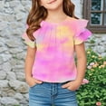 thumbnail image 6 of breaise Tie Dye T Shirts for Girls Ruffle Short Sleeve Shirt 2025 Summer Pleated Crewneck Tops, 6 of 6