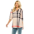 thumbnail image 3 of Haute Edition Women's Pattern and Solid 3/4 Roll Tab Sleeve Tunic Blouse Top, 3 of 5