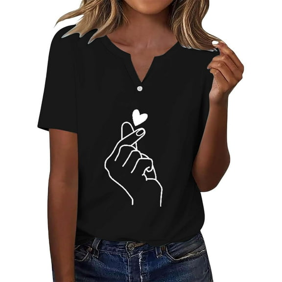 nochalofo Black V-Neck Casual Womens Tops, Short Sleeved T Shirt Top Fashionable Casual Short Sleeved Shirt
