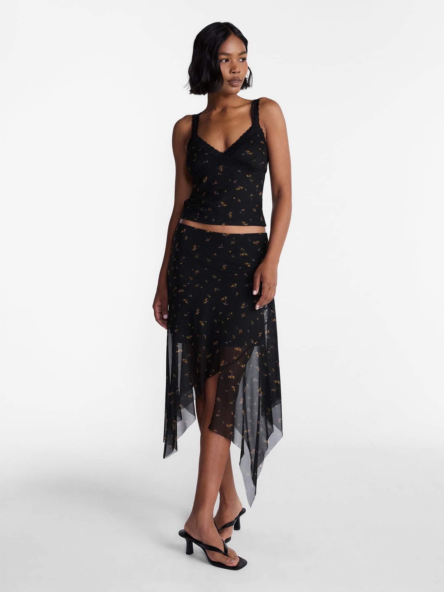 No Boundaries Mesh Lace Triangle Tank Top, Women's XXS-XXL