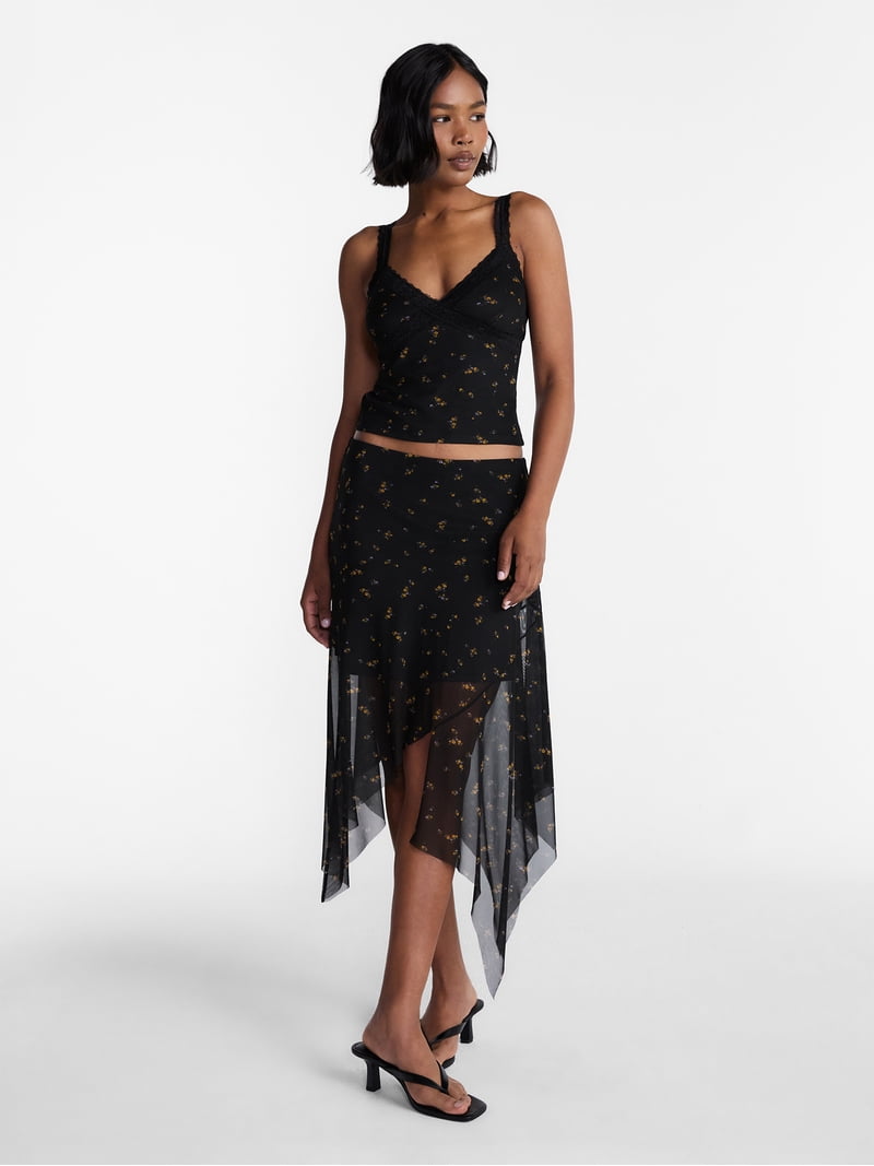 No Boundaries Mesh Lace Triangle Tank Top, Women's XXS-XXL