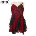 thumbnail image 2 of Vestido de baile para niñas, brillante, con volantes, patinaje artístico, sin mangas, con abertura en la espalda, de una pieza, para gimnasia, Ballet, Ropa de baile lírico, 2 of 5