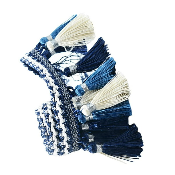 1 yarda de cinta decorativa con borlas para cortinas de ropa estilo europeo Azul + blanco