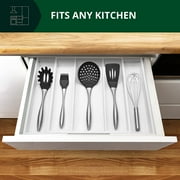 Royal Craft Wood Expandable Bamboo Kitchen Drawer Organizer – Silverware Drawer Organizer and Utensil Holder Tray with Grooved Dividers for Flatware, Cutlery & Kitchen Storage (5 Slot, White)