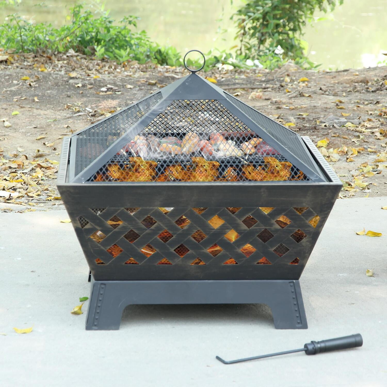 Providence Fire Pit & Grill - 42" Outdoor Patio Heater - Bronze Finish, Cover & Poker Included