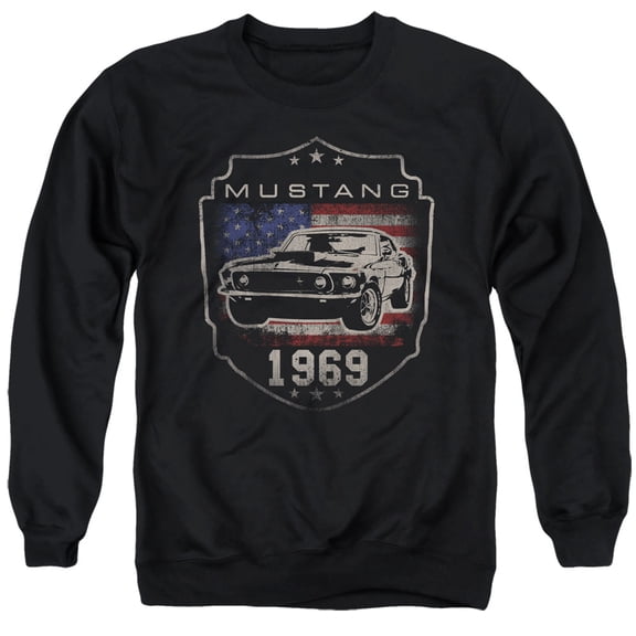 Ford Mustang 1969 Flag Unisex Adult Crewneck Sweatshirt,Black, X-Large