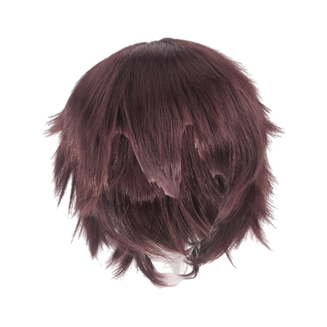 Peluca de cosplay jinwen corta práctica completa para fiesta de disfraces club masculino Marron oscuro