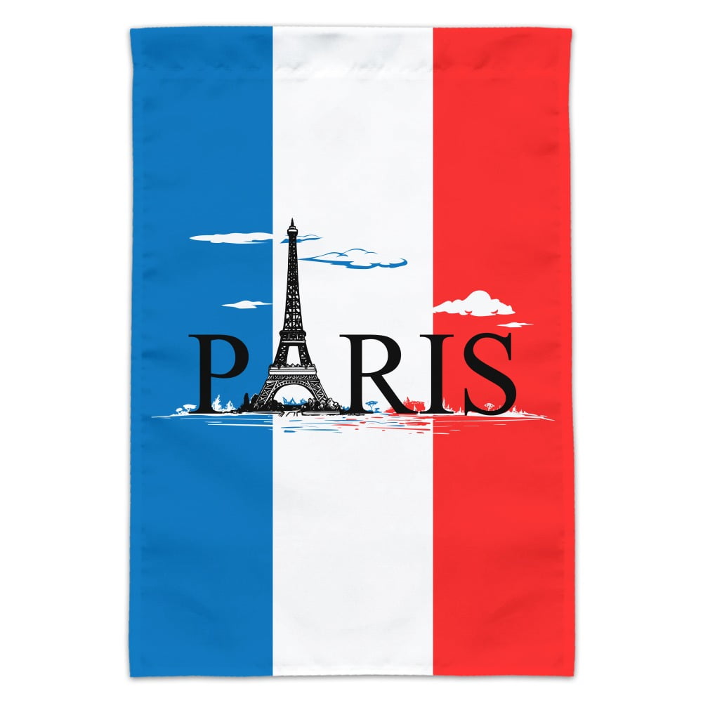 Paris France Eiffel Tower and Flag with Clouds Garden Yard Flag