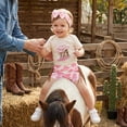 thumbnail image 3 of VNKIDY Baby Girls 3 Piece Birthday Cowgirl Outfit Short Sleeve Crewneck cartoon Print Bodysuit Matching Shorts Bow Headband For Birthday Daily Party Beige 6-12 Months, 3 of 4