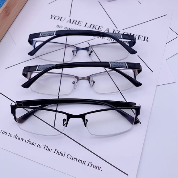 Opvise Men Blue Light Blocking Glasses Half Frame Clear View Strong Hinge Transparent Eye Protection Bluelight Glasses Spectacles Eyewear Grey