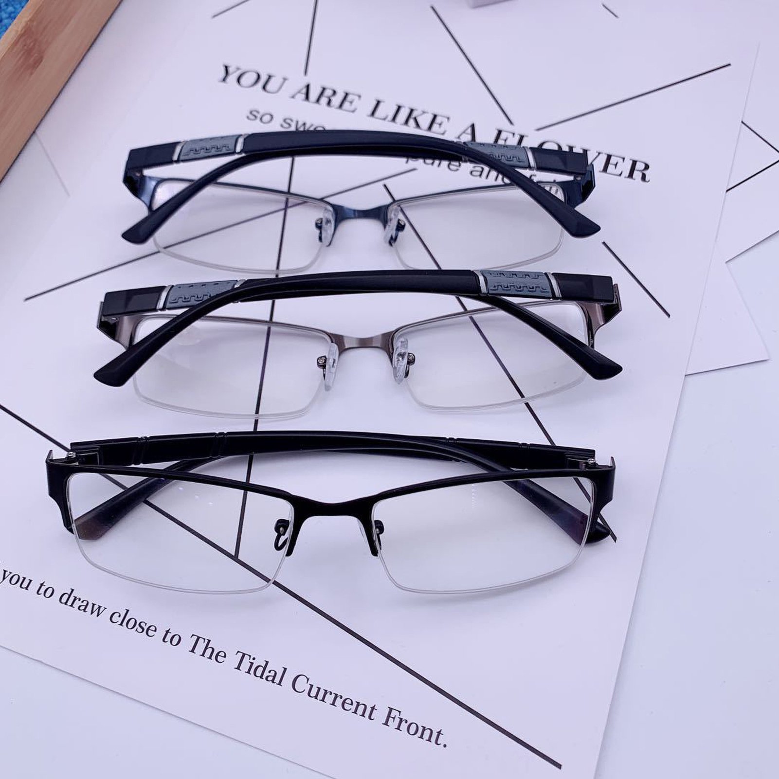 Opvise Men Blue Light Blocking Glasses Half Frame Clear View Strong Hinge Transparent Eye Protection Bluelight Glasses Spectacles Eyewear Grey