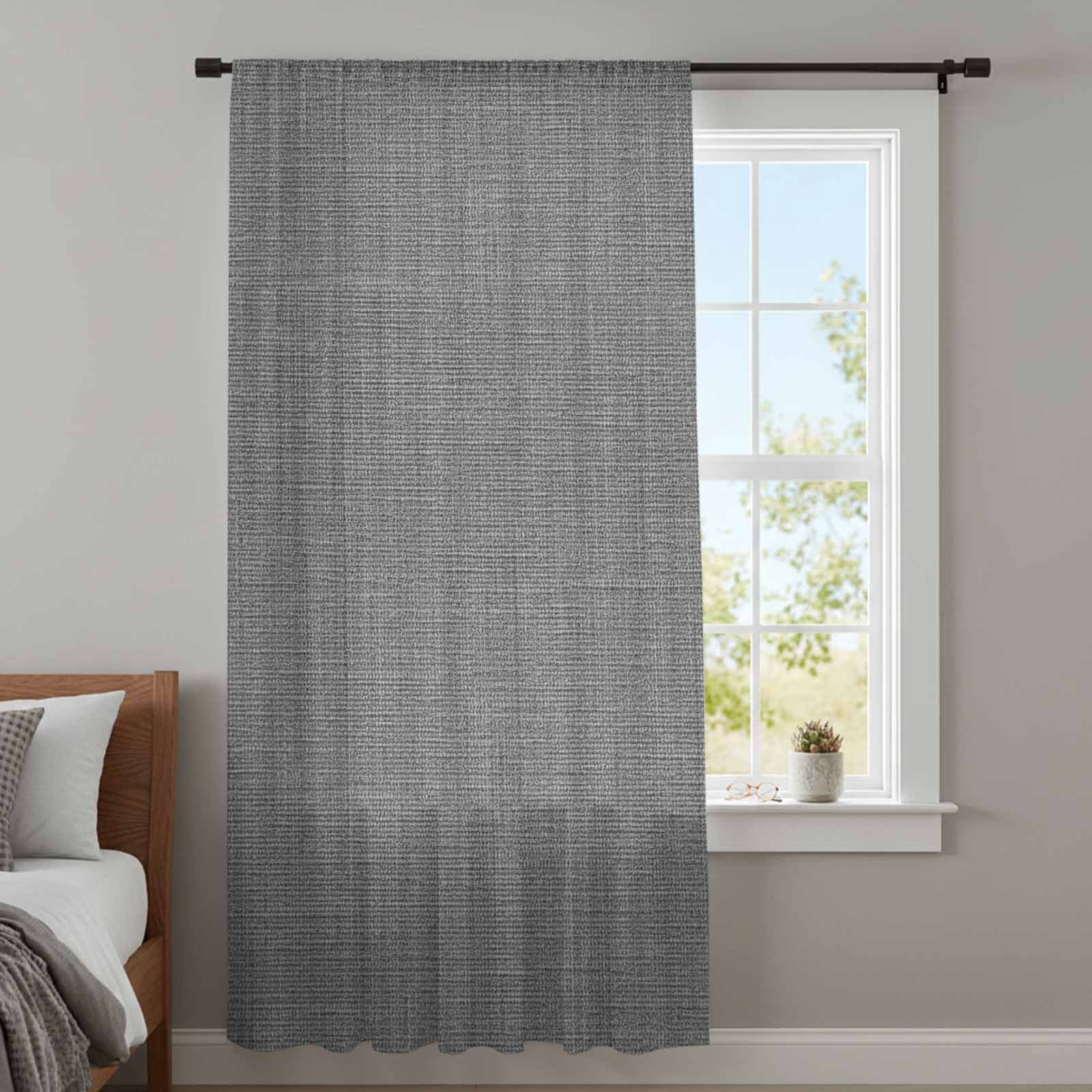 Vintage Dark Gray Sheer Curtains 45 Inches Long, Farmhouse Retro Solid Color Linen Texture Light Filering Curtains, Breathable Simi Curtain Privacy Drapes for Kitchen Bathroom Small Window Treatment