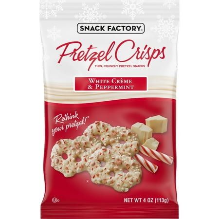 Snack Factory Pretzel Crisps, Holiday White Crème and Peppermint Covered Pretzels, 4 oz
