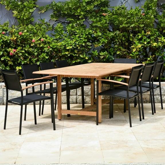 Amazonia Gulfport 9-Piece 100% FSC Solid Teak Extendable Rectangular Patio Dining Set