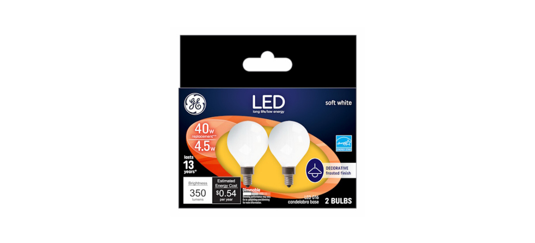 GE 25046 LED Bulb G16 E12 (Candelabra) Soft White 40 W Frosted Pair