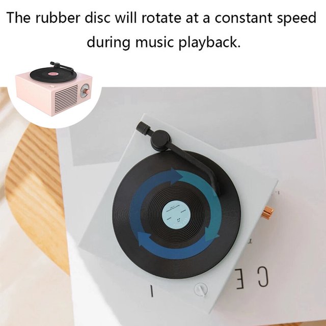 Turntable Universal Multicolor Wireless Speaker Stereo Universal Turntable Tone Multimedia Sound Box Charging Record Player Home Studio Desktop Hotel Shop Pink